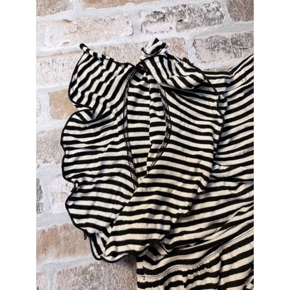 Max Studio Black White Striped Tiered Midi Dress Flutter Sleeve V-Neck 7902F59 - Picture 8 of 8